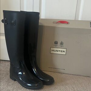 Hunter Glossy Black Knee-High Boots